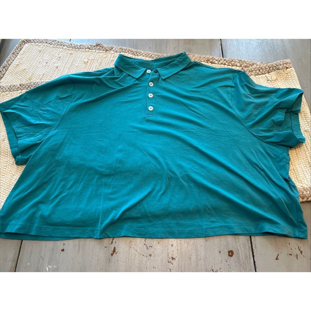 Fabletics Blue Green Boxy Semi Cropped Short Sleeve Polo Womens Size 1X